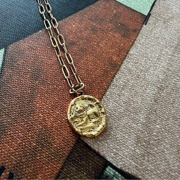 BEARFRUIT Gold Leo Zodiac Constellation Coin Necklace - Picture 2 of 2